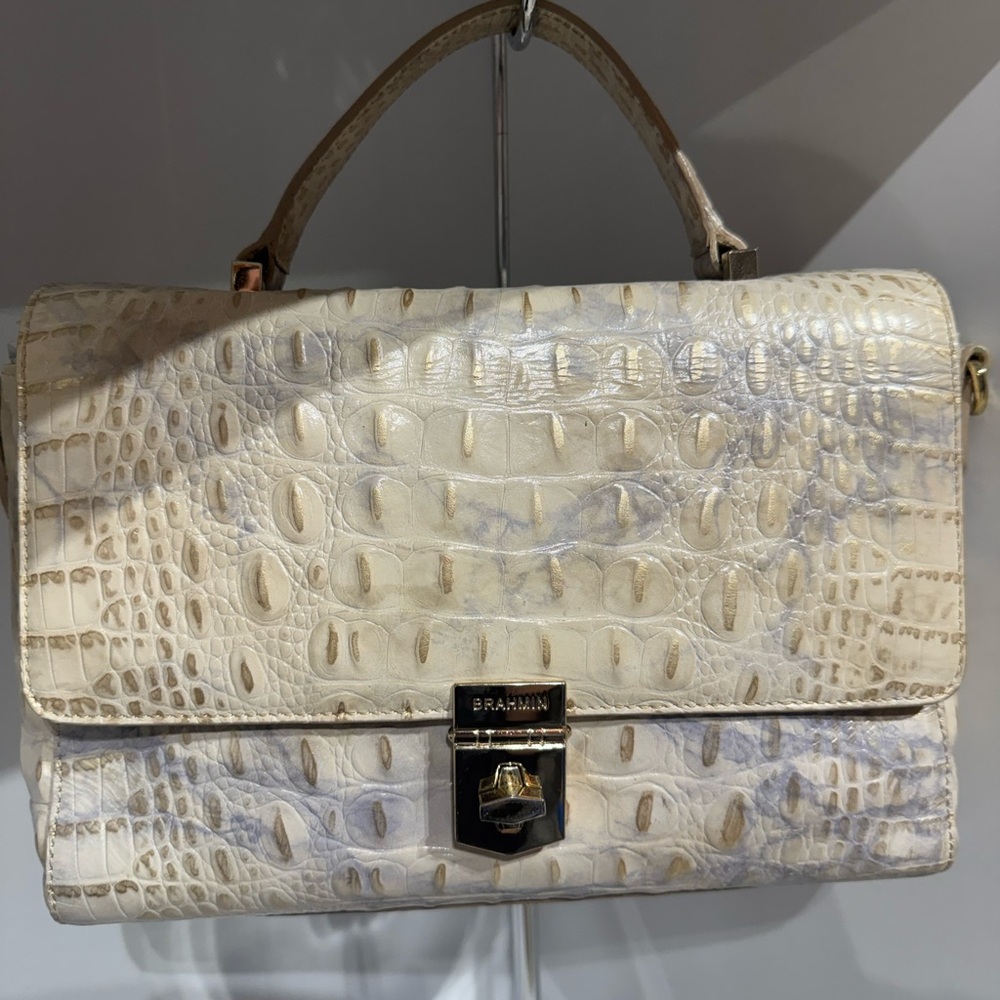 Brahmin Danielle topaz Cream Crocodile Embossed Women's Bag